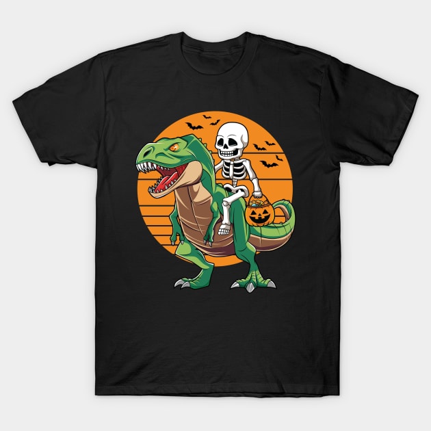 Skeleton Riding Dinosaur T Rex Halloween Costume T-Shirt by HCMGift